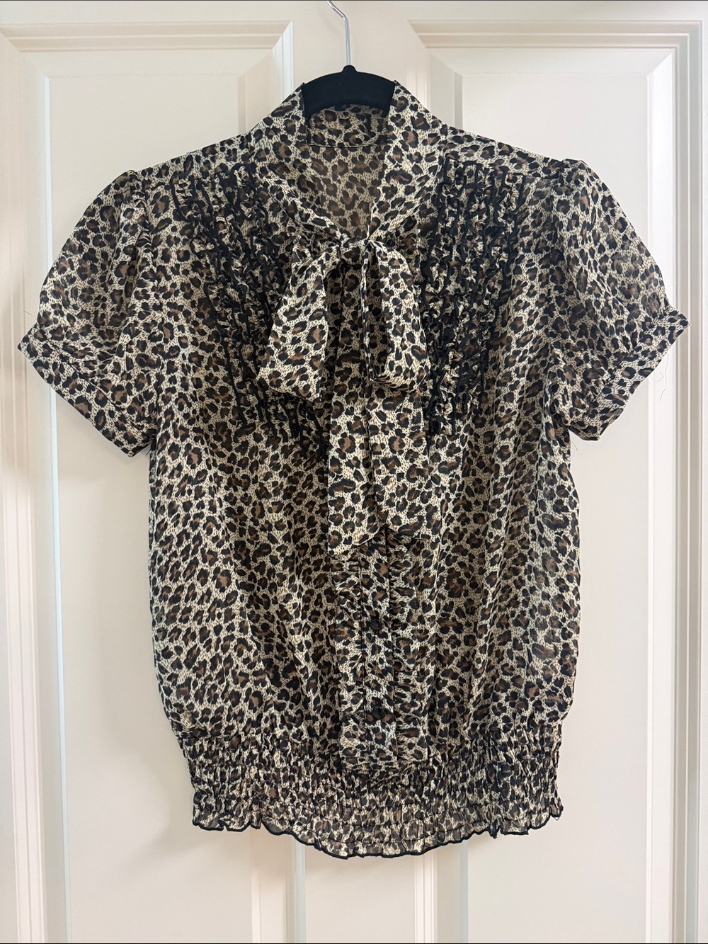 Zara Leopard Print Tie-Neck Blouse